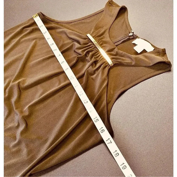 Michael Kors Womens Small High Low Maxi Dress Brown Sleeveless Stretch Flowy - Picture 9 of 11